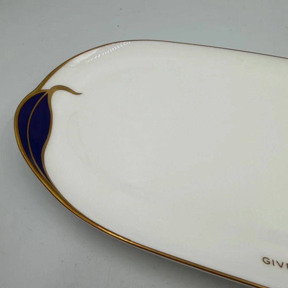 Givenchy Paris Bone China Yamaka Japan Gold Leaf Oval Tray Vintage